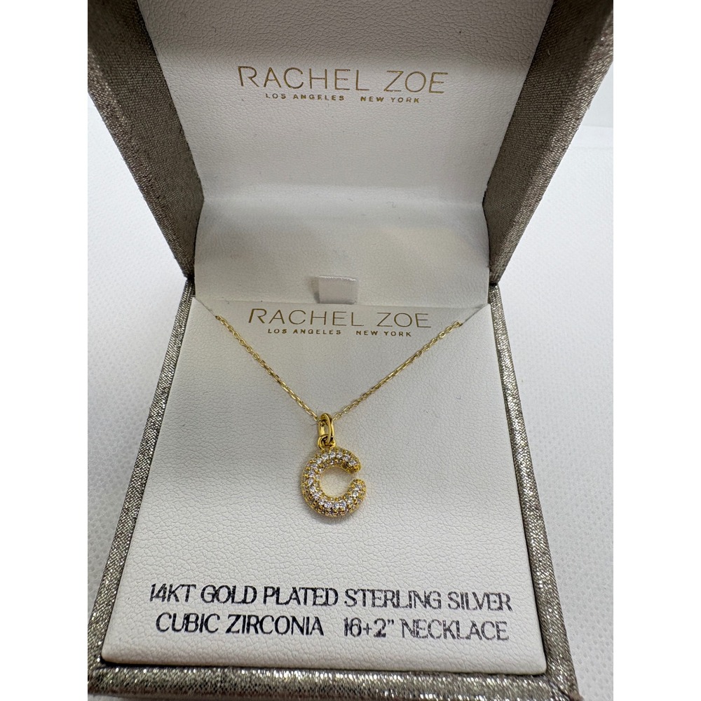 Rachel‎ Zoe 14KT Gold Plated Sterling Silver Cubic Zirconia Initial C Necklace